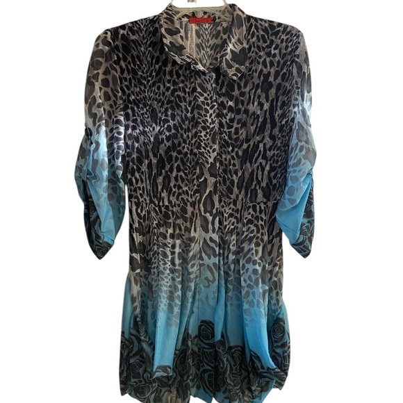 Saint Gil Animal Print dress with Blue Accents button front Medium - Picture 2 of 10